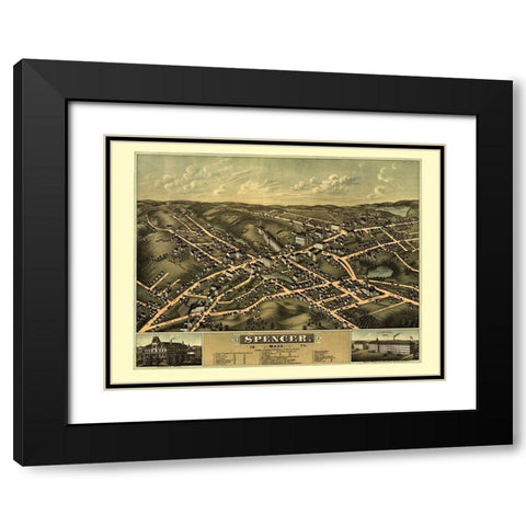 Spencer Massachusetts - Bailey 1877  Black Modern Wood Framed Art Print with Double Matting by Bailey