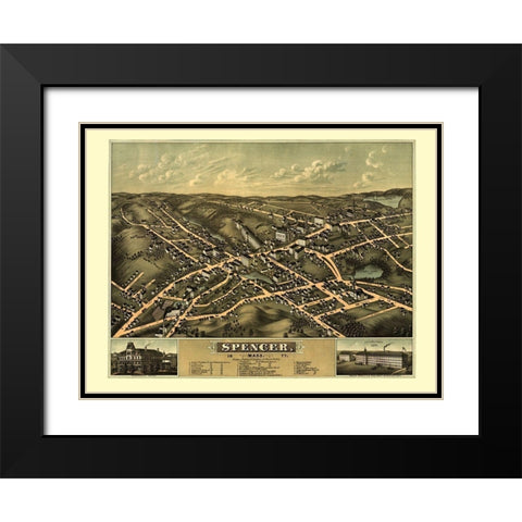Spencer Massachusetts - Bailey 1877  Black Modern Wood Framed Art Print with Double Matting by Bailey