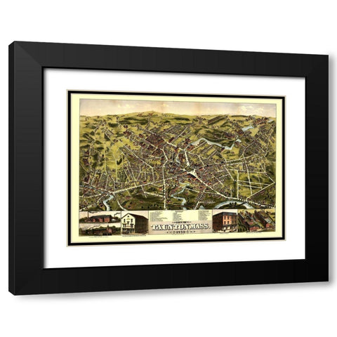 Taunton Massachusetts - Bailey 1875  Black Modern Wood Framed Art Print with Double Matting by Bailey
