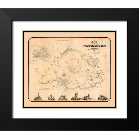 Watertown Massachusetts - Whiting 1850 Black Modern Wood Framed Art Print with Double Matting by Whiting