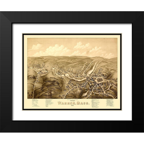 Warren Massachusetts - Bailey 1879  Black Modern Wood Framed Art Print with Double Matting by Bailey