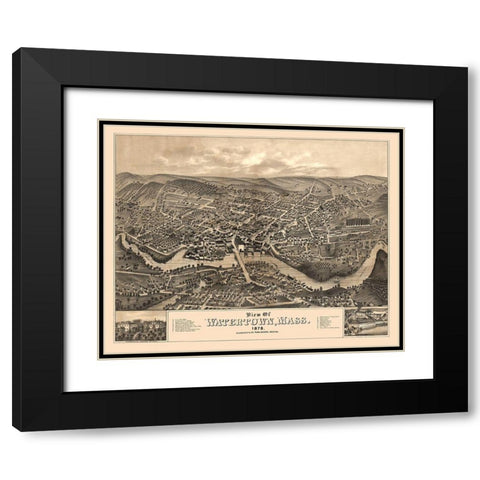 Watertown Massachusetts - Bailey 1879  Black Modern Wood Framed Art Print with Double Matting by Bailey