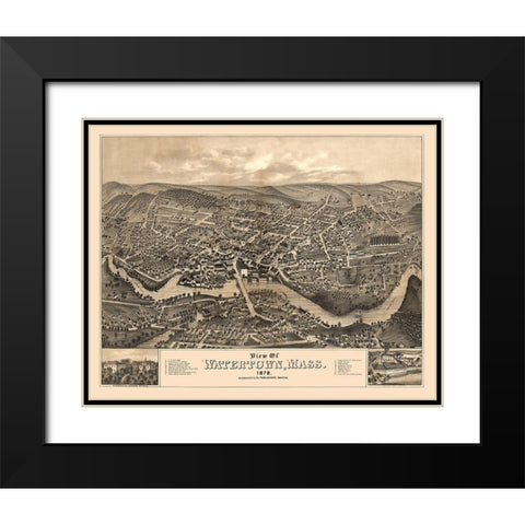 Watertown Massachusetts - Bailey 1879  Black Modern Wood Framed Art Print with Double Matting by Bailey