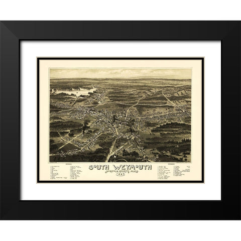 South Weymouth Massachusetts - Walker 1885 Black Modern Wood Framed Art Print with Double Matting by Walker