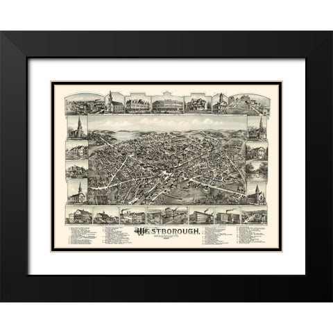 Westborough Massachusetts - Bailey 1888 Black Modern Wood Framed Art Print with Double Matting by Bailey