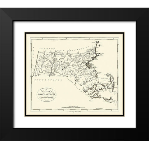 Massachusetts - Reid 1796 Black Modern Wood Framed Art Print with Double Matting by Reid
