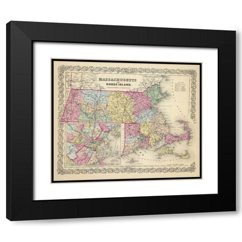 Massachusetts - Colton 1856 Black Modern Wood Framed Art Print with Double Matting by Colton