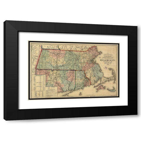 State of Massachusetts Railroads - Williams 1879 Black Modern Wood Framed Art Print with Double Matting by Williams