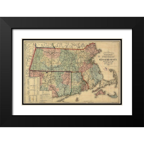 State of Massachusetts Railroads - Williams 1879 Black Modern Wood Framed Art Print with Double Matting by Williams