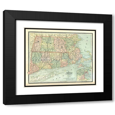 Massachusetts, Connecticut, Rhode Island Black Modern Wood Framed Art Print with Double Matting by Cram