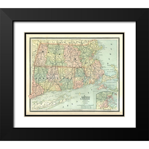 Massachusetts, Connecticut, Rhode Island Black Modern Wood Framed Art Print with Double Matting by Cram