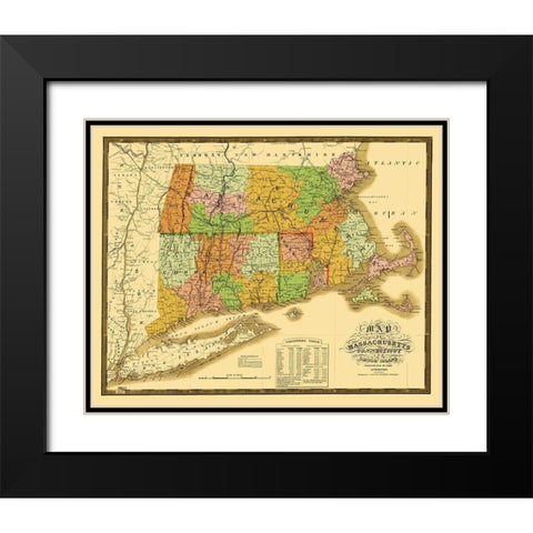 Massachusetts, Connecticut, Rhode Island 1831 Black Modern Wood Framed Art Print with Double Matting by Mitchell