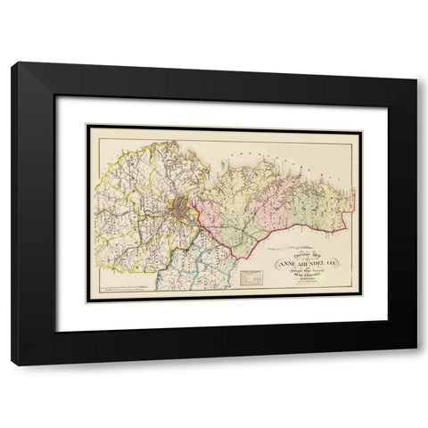 Anne Arundel  Baltimore Maryland - Hopkins 1878 Black Modern Wood Framed Art Print with Double Matting by Hopkins