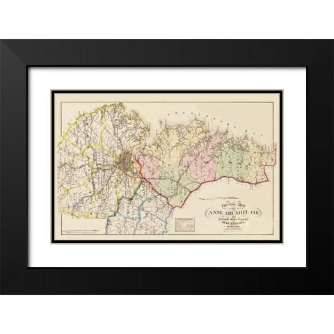 Anne Arundel  Baltimore Maryland - Hopkins 1878 Black Modern Wood Framed Art Print with Double Matting by Hopkins