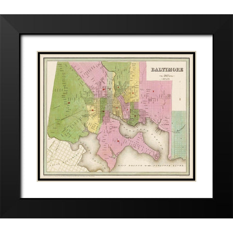 Baltimore Maryland - Bradford 1838 Black Modern Wood Framed Art Print with Double Matting by Bradford