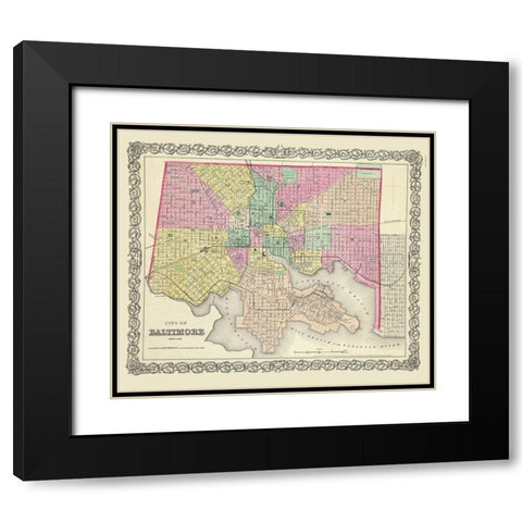 Baltimore Maryland - Colton 1856 Black Modern Wood Framed Art Print with Double Matting by Colton