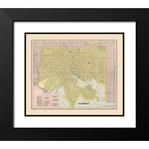 Baltimore  Maryland - Cram 1892 Black Modern Wood Framed Art Print with Double Matting by Cram