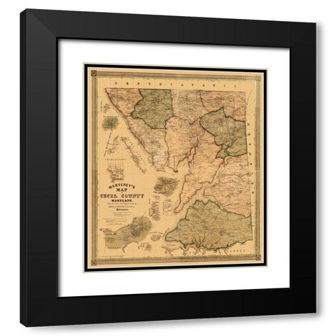 Cecil Maryland Landowner - Martenet 1858 Black Modern Wood Framed Art Print with Double Matting by Martenet