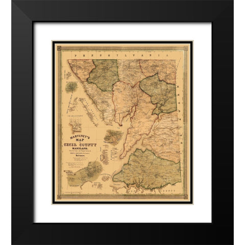 Cecil Maryland Landowner - Martenet 1858 Black Modern Wood Framed Art Print with Double Matting by Martenet