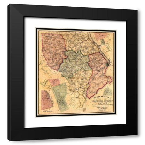 Harford Maryland Landowner - Martenet 1878 Black Modern Wood Framed Art Print with Double Matting by Martenet