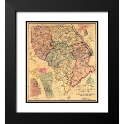 Harford Maryland Landowner - Martenet 1878 Black Modern Wood Framed Art Print with Double Matting by Martenet