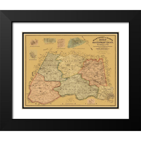Montgomery Maryland Landowner - Martenet 1865 Black Modern Wood Framed Art Print with Double Matting by Martenet