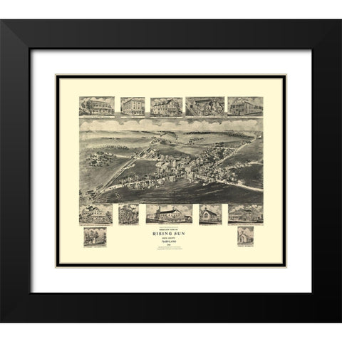Rising Sun Maryland - Fowler 1907 Black Modern Wood Framed Art Print with Double Matting by Fowler