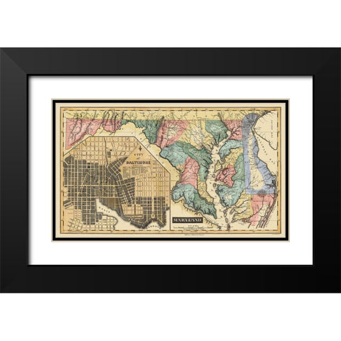 Maryland - Lucas 1823 Black Modern Wood Framed Art Print with Double Matting by Lucas