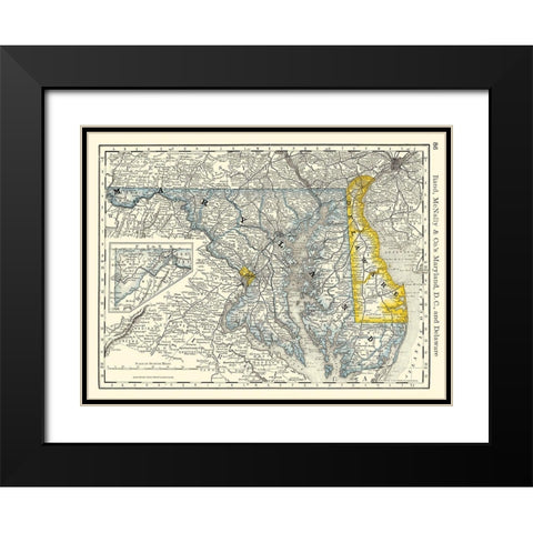 Maryland - Rand McNally 1879 Black Modern Wood Framed Art Print with Double Matting by Rand McNally
