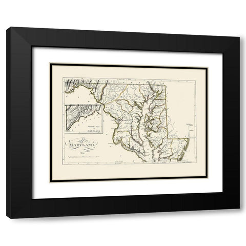 Maryland - Carey 1814 Black Modern Wood Framed Art Print with Double Matting by Carey