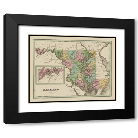 Maryland - Bradford 1838 Black Modern Wood Framed Art Print with Double Matting by Bradford