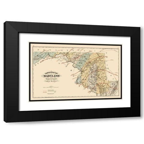 Maryland - Blodget 1873 Black Modern Wood Framed Art Print with Double Matting by Blodget