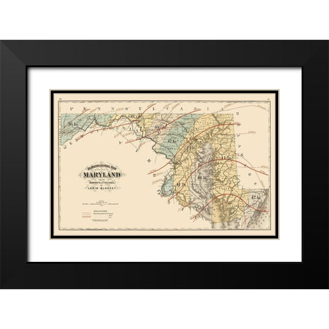 Maryland - Blodget 1873 Black Modern Wood Framed Art Print with Double Matting by Blodget