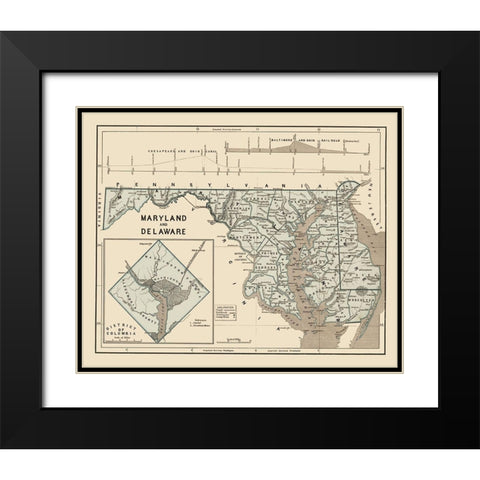 Maryland, Delaware - Harper 1845 Black Modern Wood Framed Art Print with Double Matting by Harper
