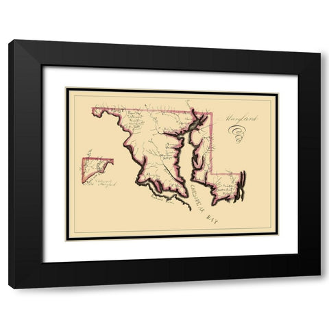 Maryland - Henshaw 1858 Black Modern Wood Framed Art Print with Double Matting by Henshaw