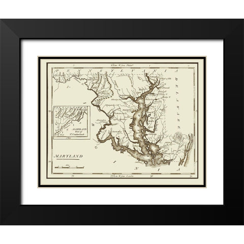 Maryland - Lewis 1797 Black Modern Wood Framed Art Print with Double Matting by Lewis
