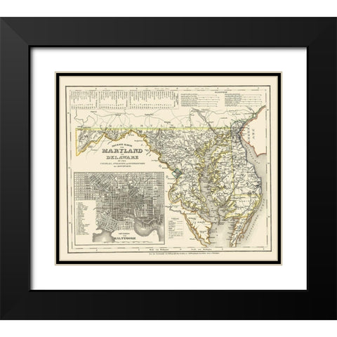 Maryland, Delaware 1846 Black Modern Wood Framed Art Print with Double Matting by Canaelen