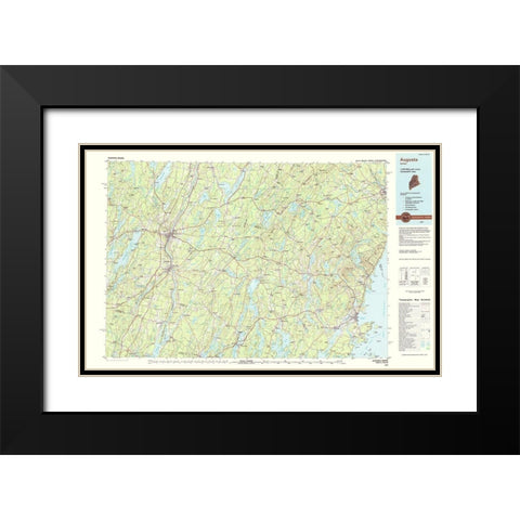 Augusta Maine Quad - USGS 1984 Black Modern Wood Framed Art Print with Double Matting by USGS