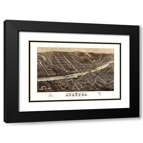 Augusta Maine - Stoner 1878  Black Modern Wood Framed Art Print with Double Matting by Stoner