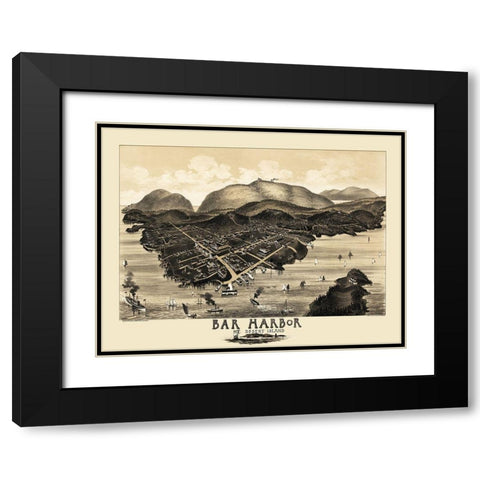 Bar Harbor Mt Desert Island Maine - Morris 1886 Black Modern Wood Framed Art Print with Double Matting by Morris