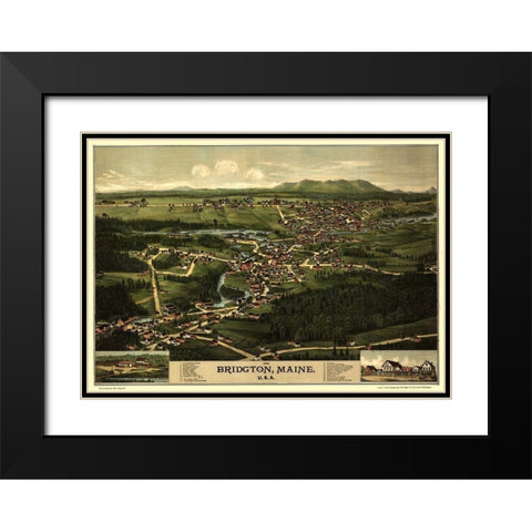 Bridgton Maine - Burleigh 1888  Black Modern Wood Framed Art Print with Double Matting by Burleigh