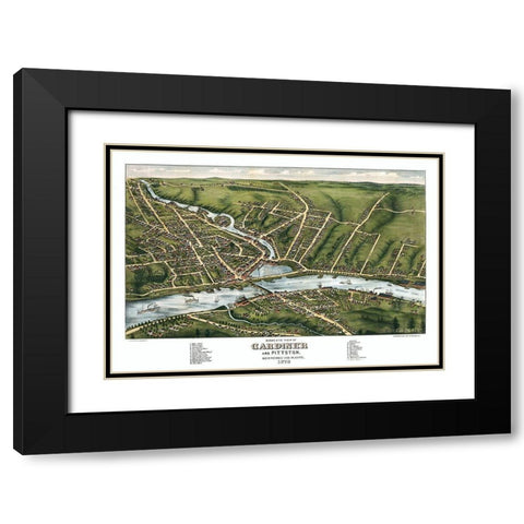 Gardiner Maine - Stoner 1878  Black Modern Wood Framed Art Print with Double Matting by Stoner