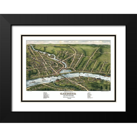 Gardiner Maine - Stoner 1878  Black Modern Wood Framed Art Print with Double Matting by Stoner