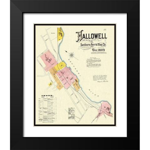 Hallowell Maine - Sanborn 1889 Black Modern Wood Framed Art Print with Double Matting by Sanborn