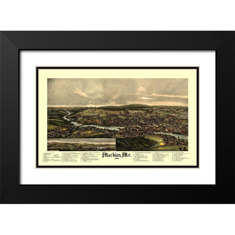 Machias Maine - Norris 1896  Black Modern Wood Framed Art Print with Double Matting by Norris