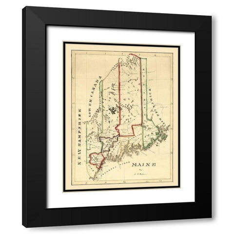 Maine - Perkins 1820  Black Modern Wood Framed Art Print with Double Matting by Perkins