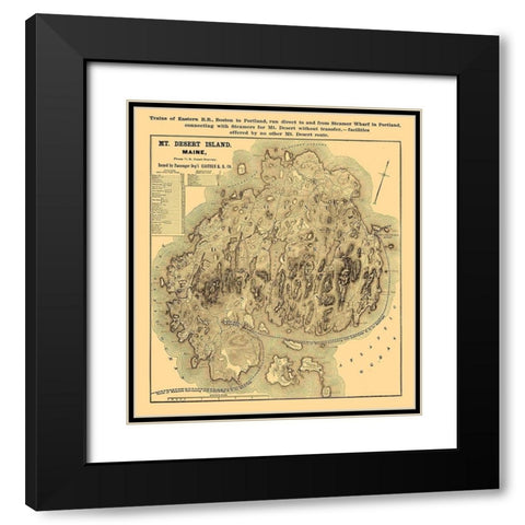 Mount Desert Island Maine - Eastern Railroad Co 1890  Black Modern Wood Framed Art Print with Double Matting by Eastern Railroad Co