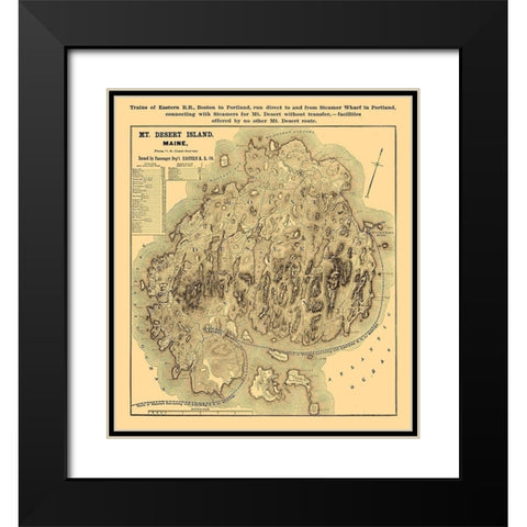 Mount Desert Island Maine - Eastern Railroad Co 1890  Black Modern Wood Framed Art Print with Double Matting by Eastern Railroad Co