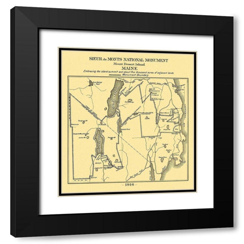 Mount Desert Island Maine - Sieur de Monts 1916 Black Modern Wood Framed Art Print with Double Matting by Sieur de Monts