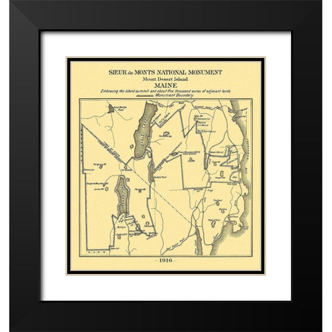 Mount Desert Island Maine - Sieur de Monts 1916 Black Modern Wood Framed Art Print with Double Matting by Sieur de Monts